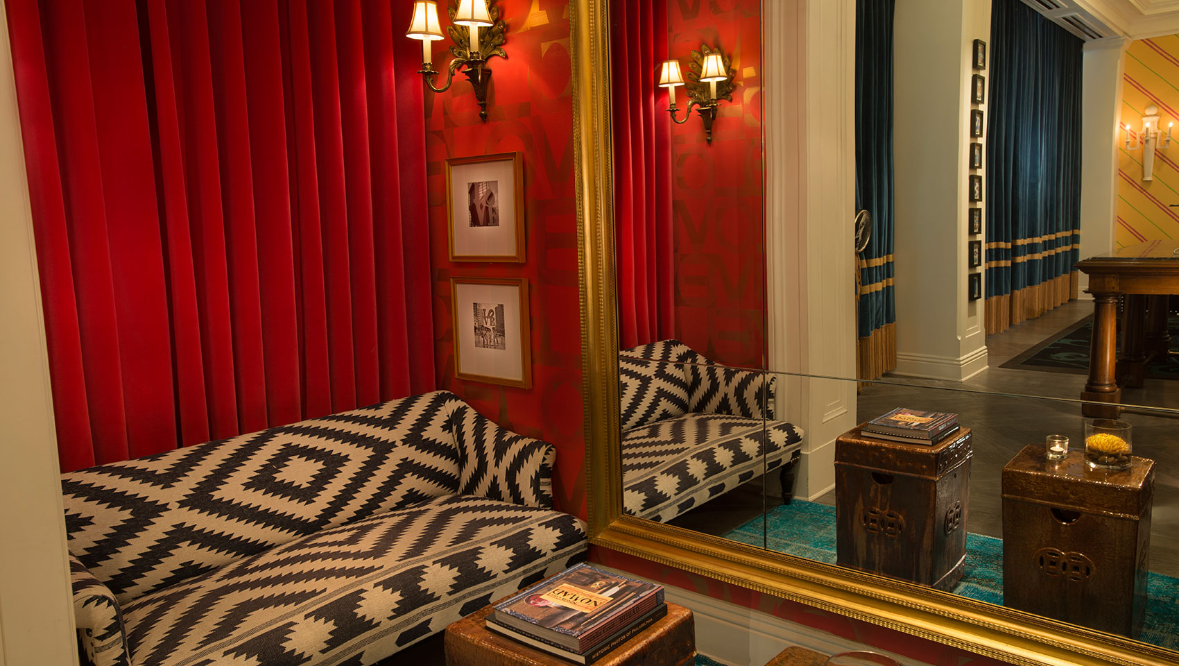 Lobby Living Room seating and mirror at Kimpton Hotel Monaco Philadelphia