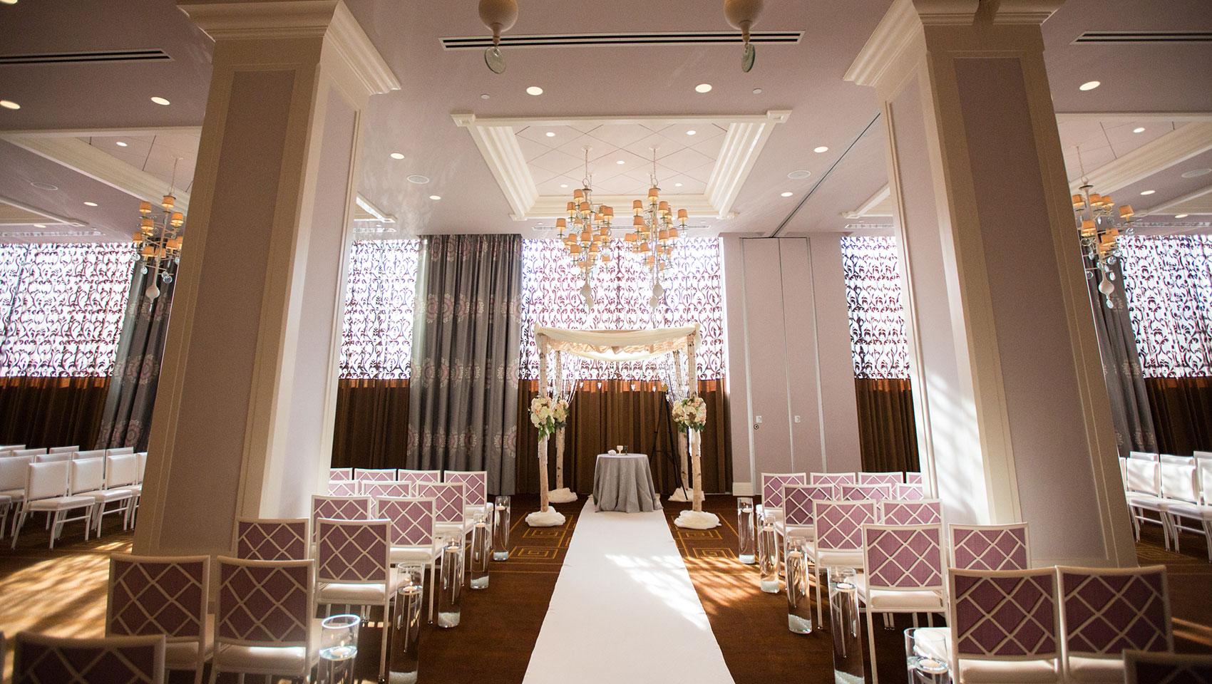Wedding ceremony set up in ballroom at Kimpton Hotel Monaco Philadelphia