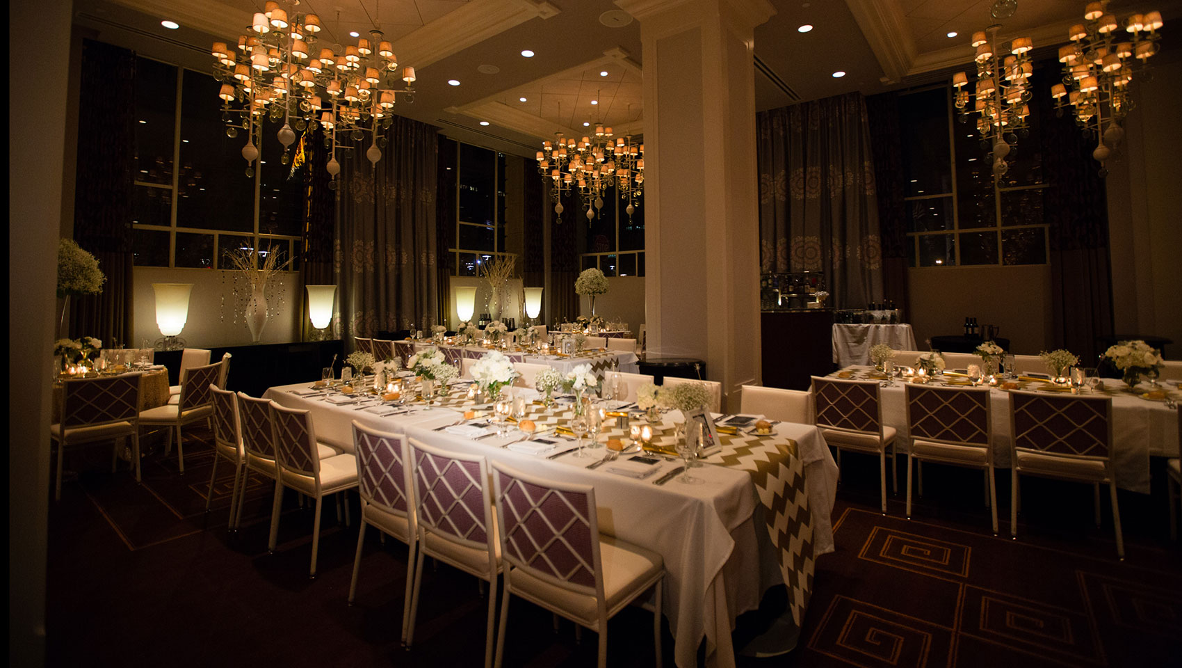 Wedding reception set up in ballroom at Kimpton Hotel Monaco Philadelphia