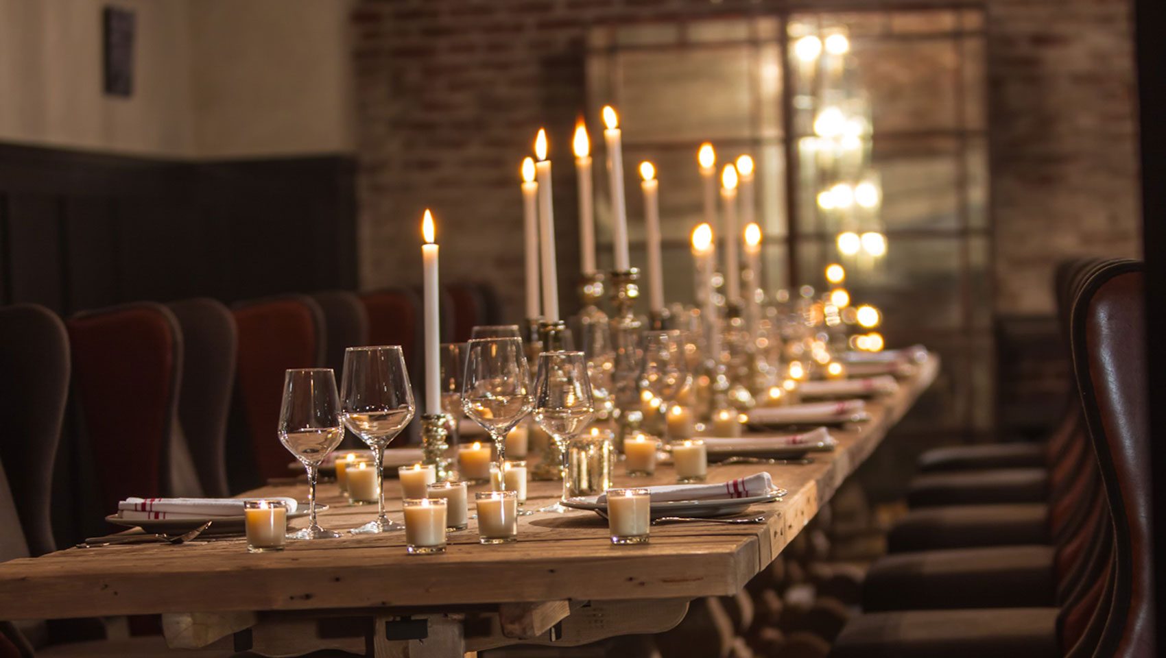 private dining event table closeup with candles in Shanghai room at Kimpton Hotel Monaco Philadelphia
